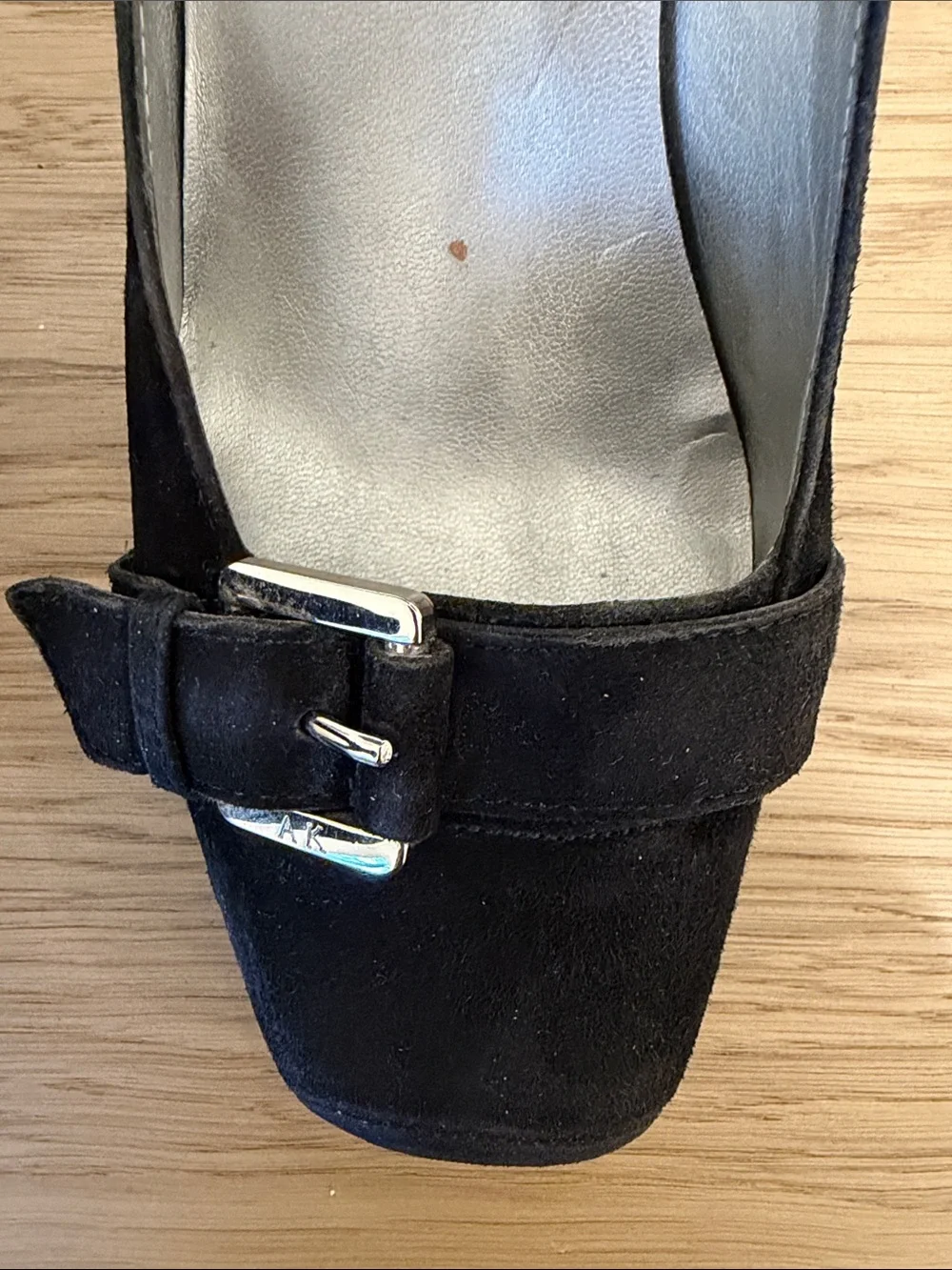 Anne Klein Black Suede Buckle Pump